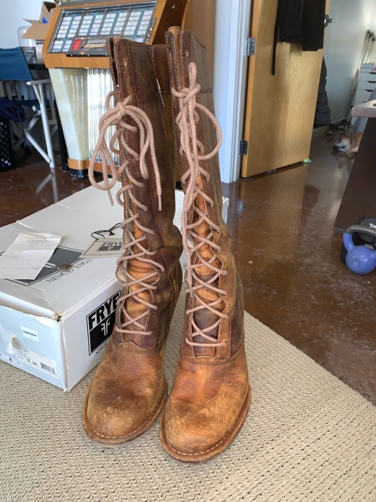 Frye Shoes - FRYE Villager Womens Brown Leather Lace-Up Knee Boots